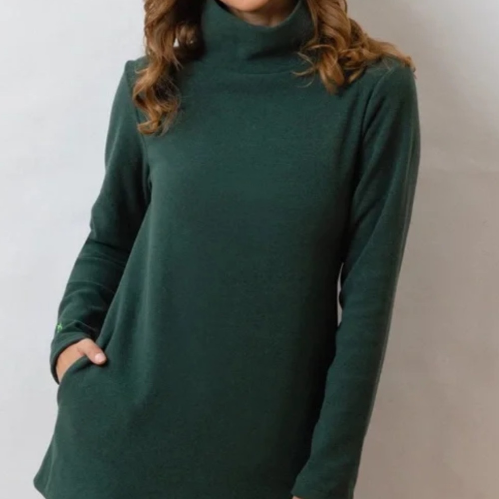 Cobble Hill Turtleneck in Terry Fleece, Hunter Green, Medium (6-8)